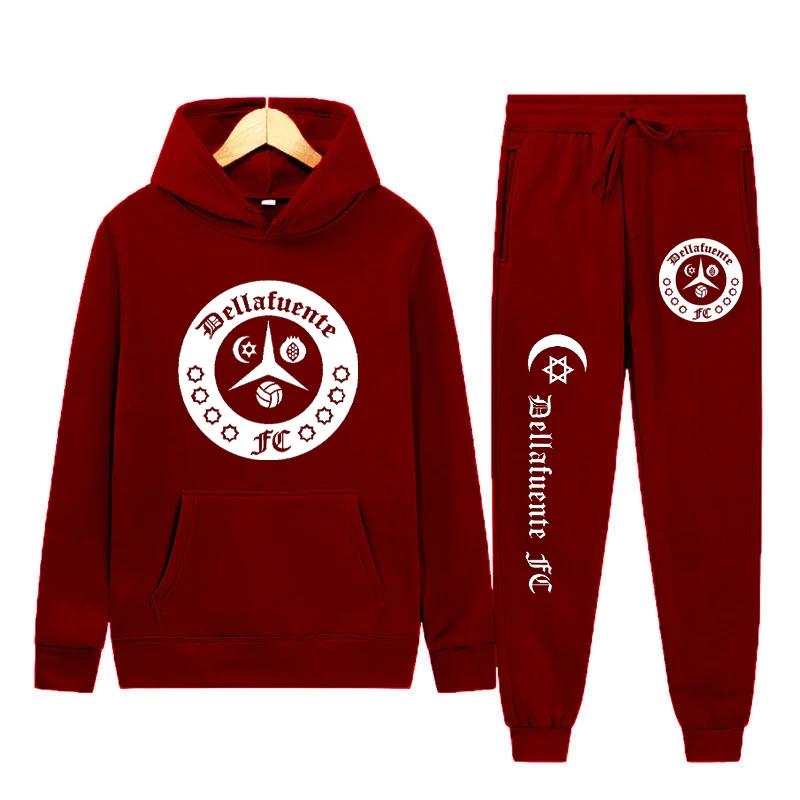 Dellafuente толстовки + брюки комплекты из 2 предметов мужские модные толстовки с буквенным принтом и графическим принтом бегун повседневный пуловер с капюшоном спортивные штаны