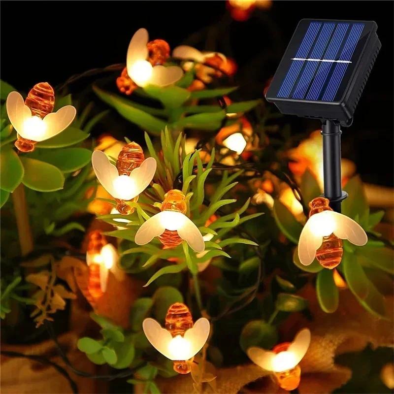 20/50/100 LED Солнечные Милые Пчелки Сказочные Гирлянды Садовые Сказочные Огни 8 Режимов Наружное Освещение для Пасхи Рождества Свадебного Декора