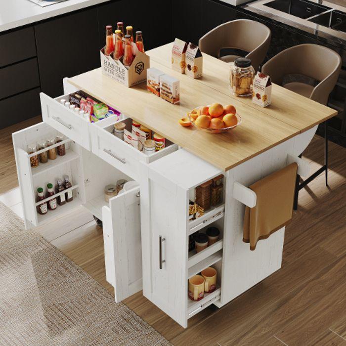 Îlot de cuisine - MUVOE - Chariot de salle à manger - Blanc - MDF - Multifonctionnel