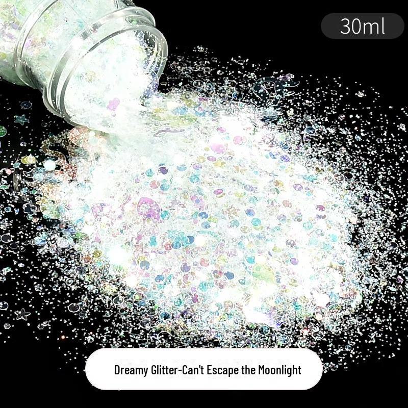 Dreamy Summer Glitter Mix: Hexagonal Sequins, Laser, and Fine Glitter In DIY Hemp Material.