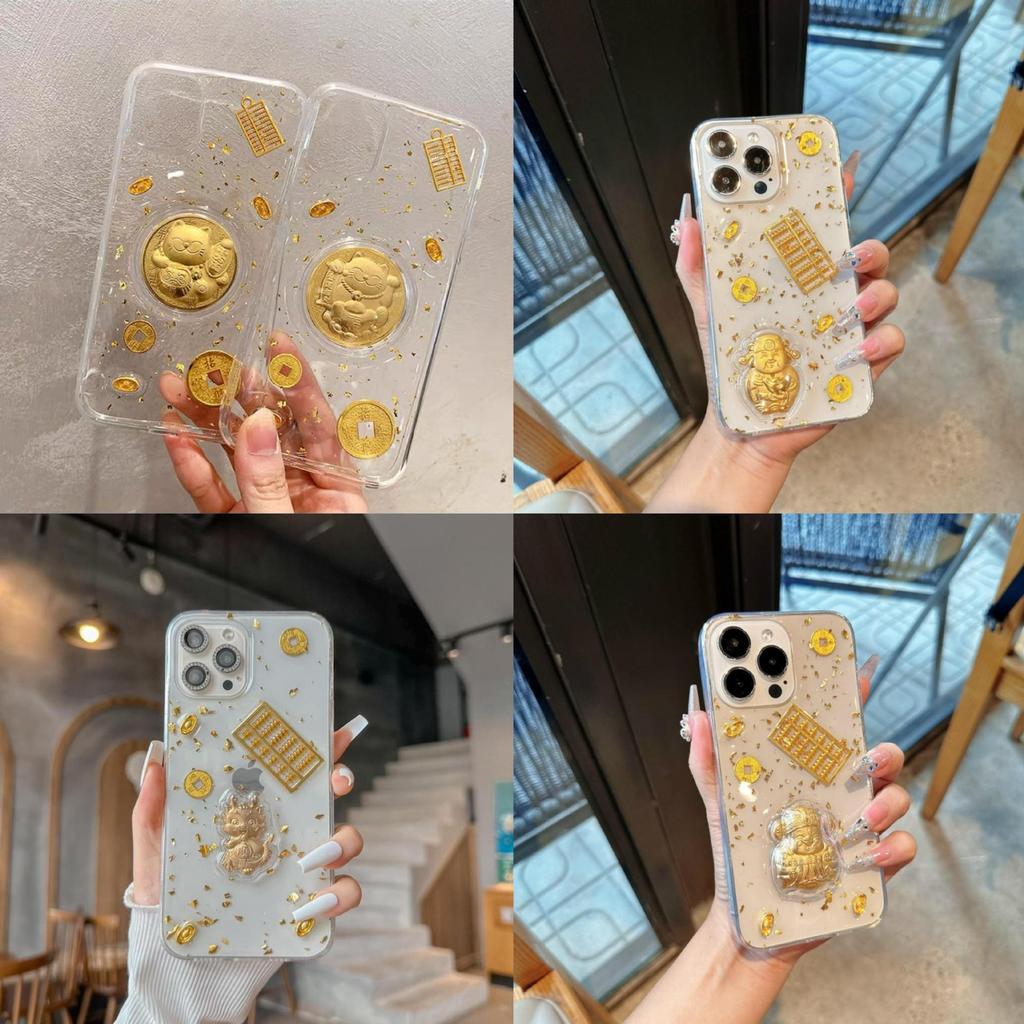 Ins Style New Year Gold Coin Yuanbao Phone Case for Apple 16 Pro Abacus for IPhone15 Promax Money Cat