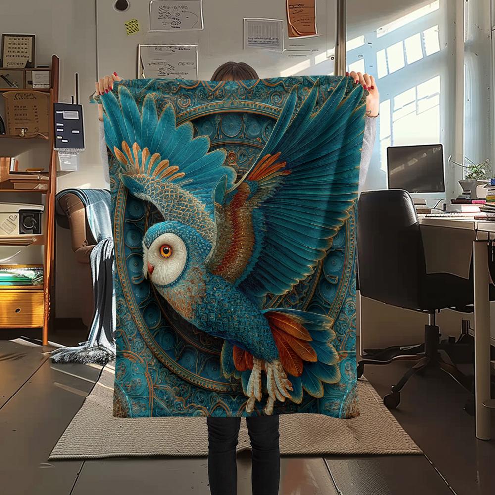 Фланелевое одеяло с принтом «Сова с крыльями», Высококачественное, Удобное для всех сезонов, Декор для дома, Тепло и уют