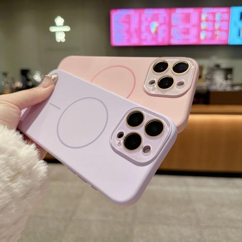 Жидкий силикон для Magsafe Защитный чехол для стеклянных линз для iPhone 17 16 14 13 11 12 15 Pro Max Plus Магнитная беспроводная зарядка Чехол