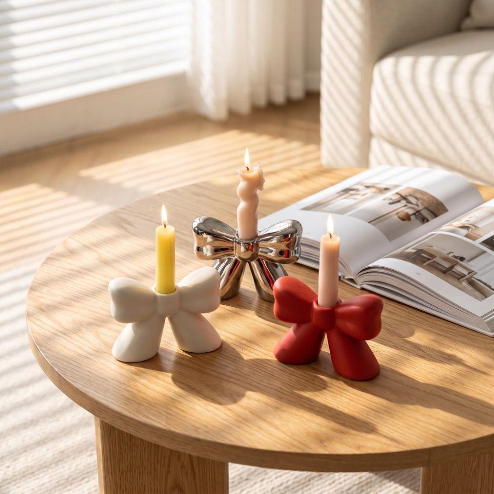 Korean Style Bowknot Candlestick Creative Desktop Bowknot Ornament Bow Candle Stand Home Decor