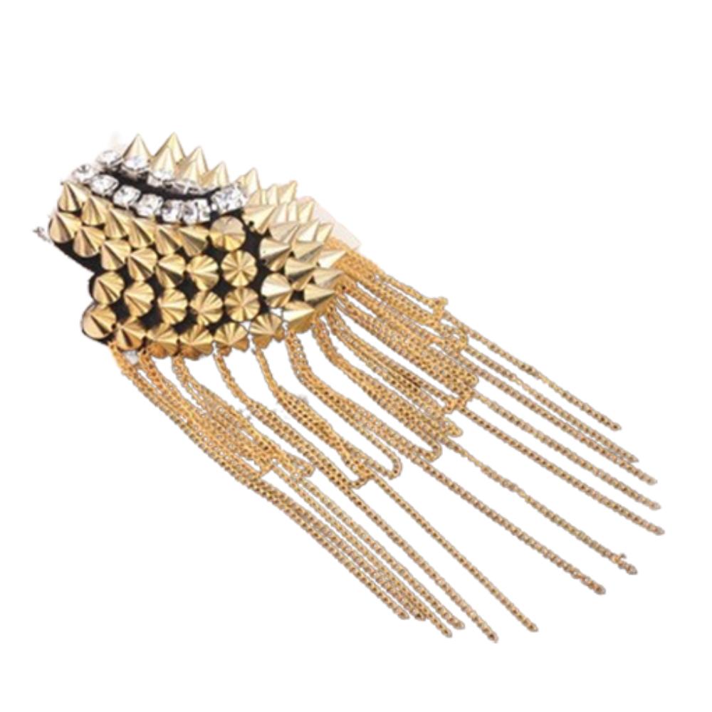 Cool Club Tassel Chain Epaulette Pin Jacket Vintage Brooch Rivet Shoulder Badges  Stage performance