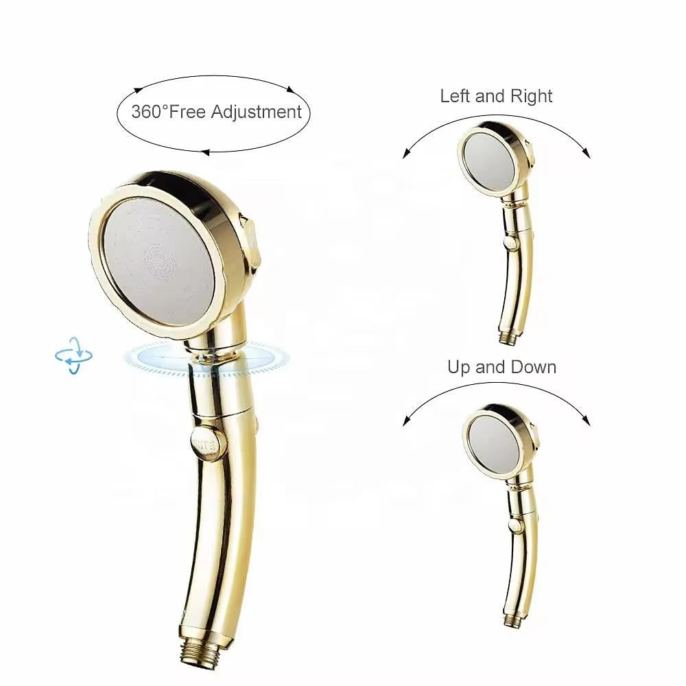 HONGDEC Pause Button 3 Settings Hand Shower Head 360 Degree Adjustable Gold Shower Head