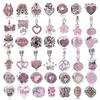 Fashion Pink Hope Charm Beads Suitable For Bracelets And Necklaces Romantic Heart Shape Women Jewelry