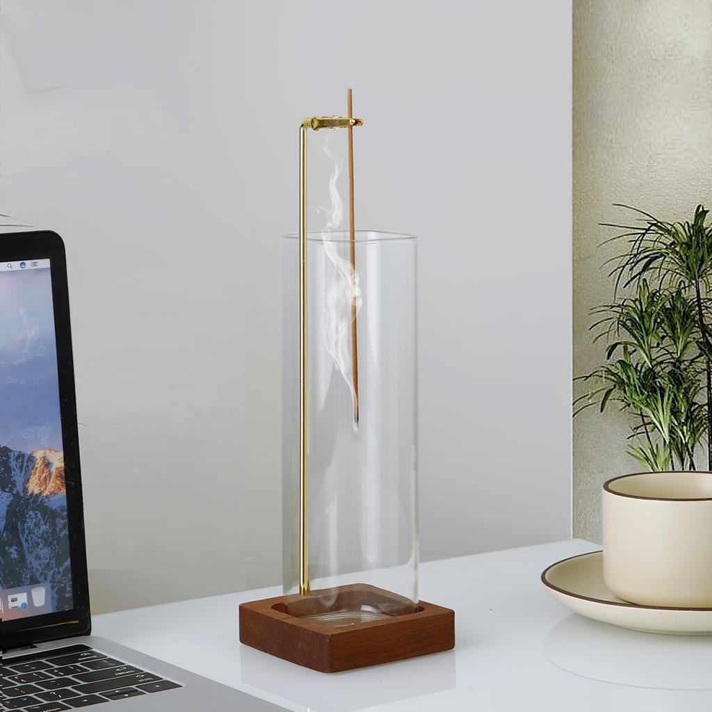 Подставка для благовоний, деревянная подставка для благовоний со стеклянным золоуловителем, анти-пепельная летающая курильница для йоги, домашний декор