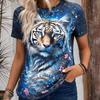 Summer Vintage Women T-shirts 3d Animal Tiger Print Tshirt Women Fashion T-shirt V-Neck Oversized T Shirt Women's Clothing Anime