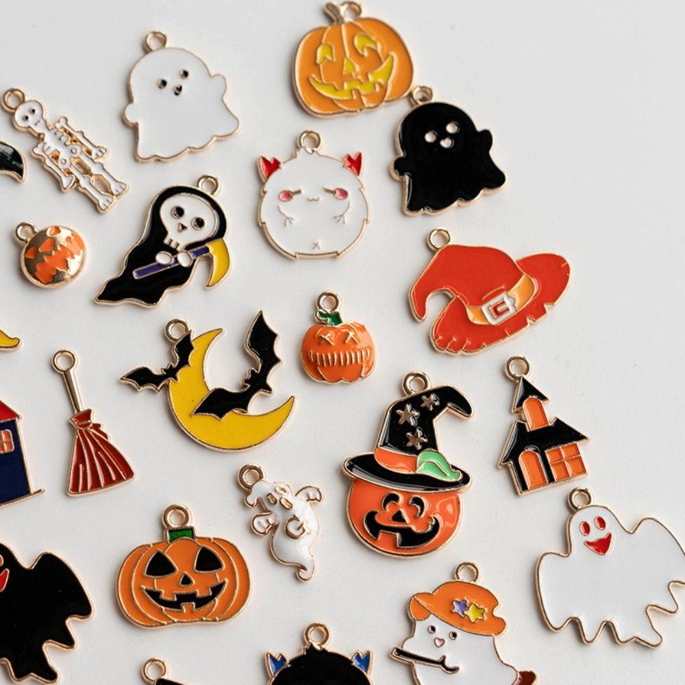 24PCS Alloy Halloween Pendants Mix Pattern Cartoon Widget Halloween Enamel Charms Festival Supplies