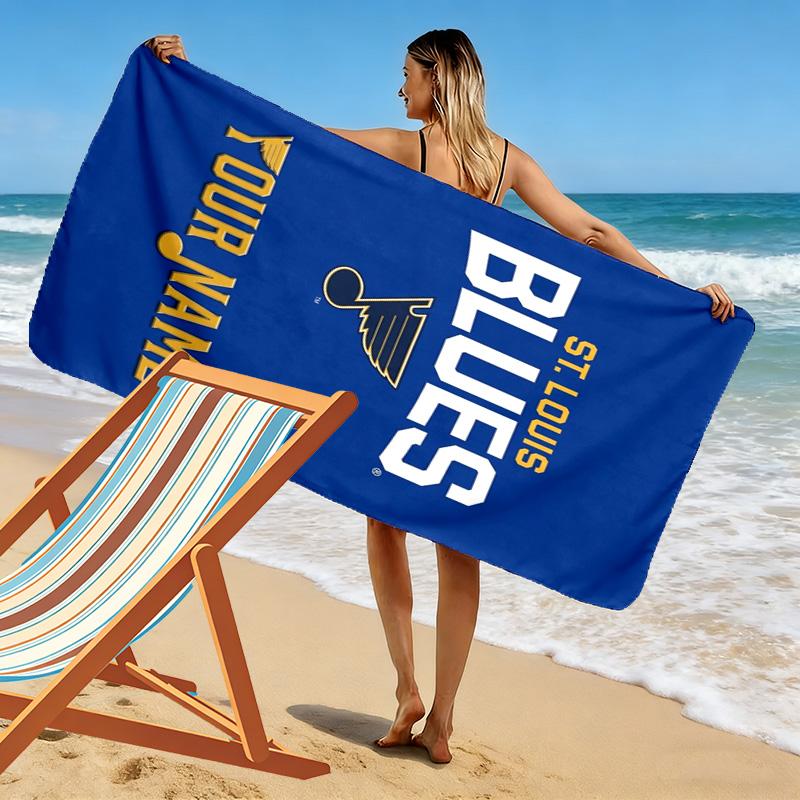 Name Custom St. Louis Blues Print Beach Towel, Large Soft Quick Dry Towel for Beach Camping Swimming