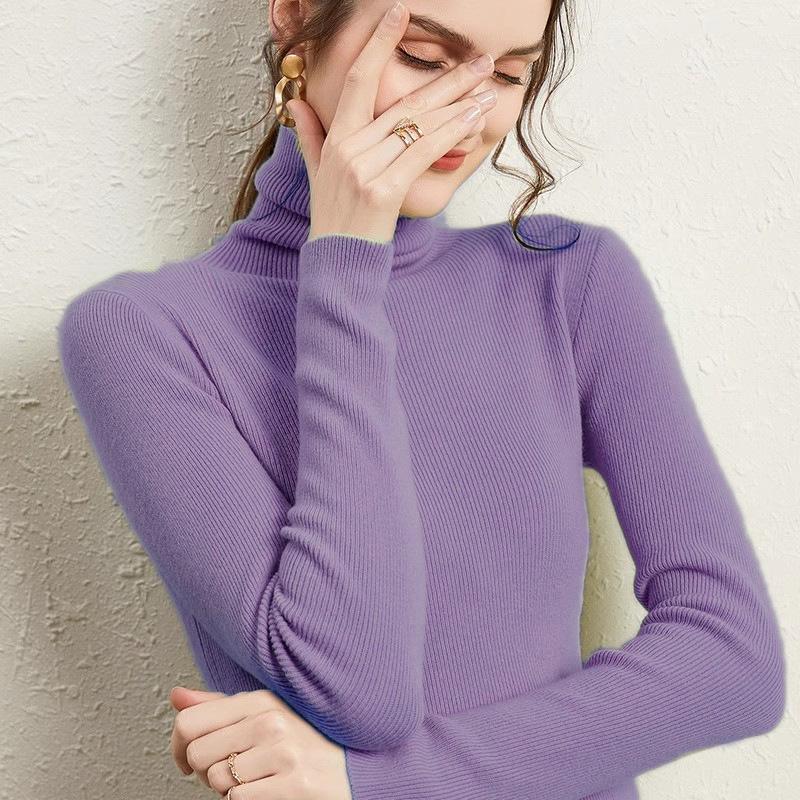 Женский джемпер, однотонный, водолазка, вязаный свитер с длинным рукавом, теплый вязаный пуловер, джемпер