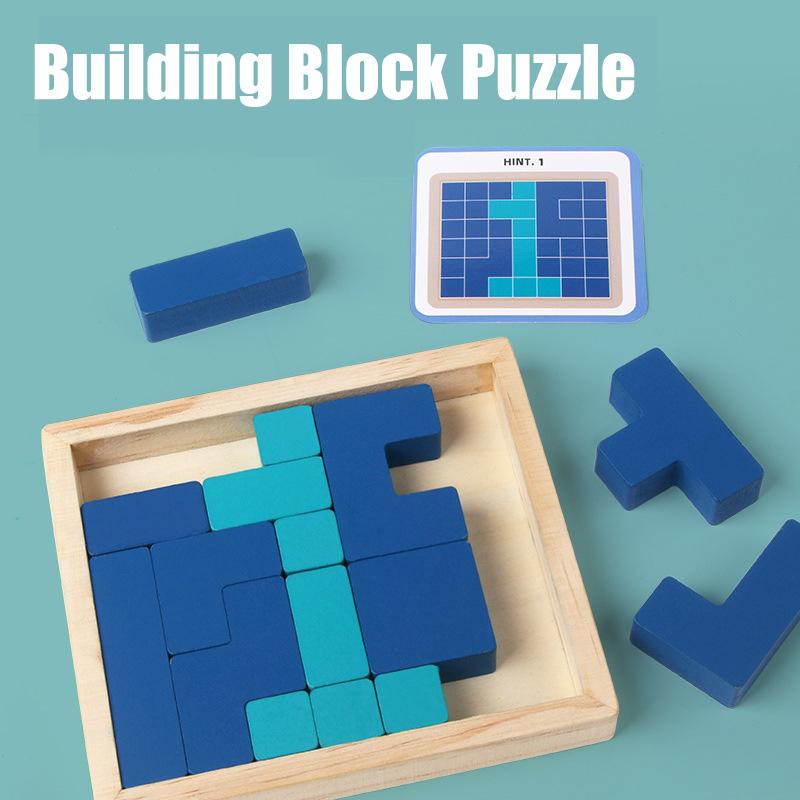 Wooden Buliding Blocks Puzzle with Hint Cards, Cultivate Children's Logical Thinking And Hands-on Ability, Brain Teaser Toy