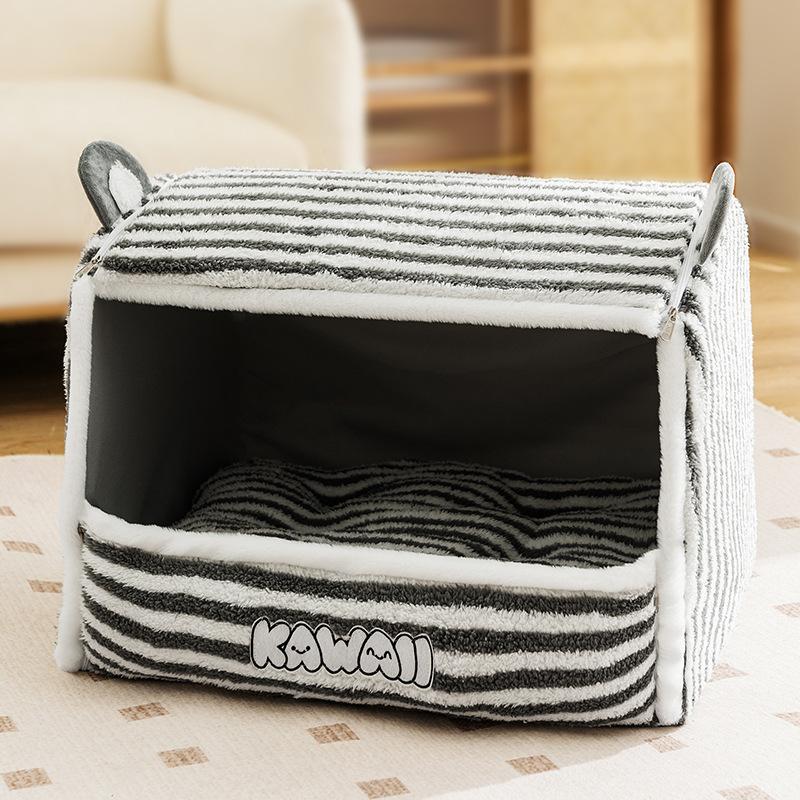 Лежак для кошки Осень и зима Теплый ветрозащитный закрытый лежак для кошки Лежак для кошки Полосатый лежак для собаки Юрта Кровать для питомца