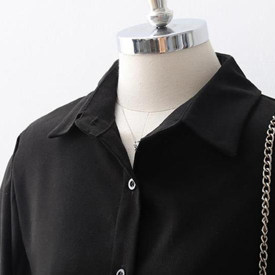 Women Shirt Lapel Lantern Long Sleeve Single Breasted Shirt Tops Solid Color Loose Fit Work Casual Daily Tops