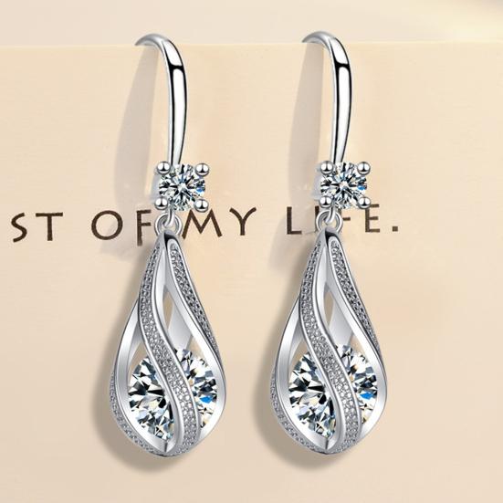 Silver Teardrop Earrings for Women Cubic Zirconia Drop Dangle Earrings Wedding Jewelry Accessory for Brides
