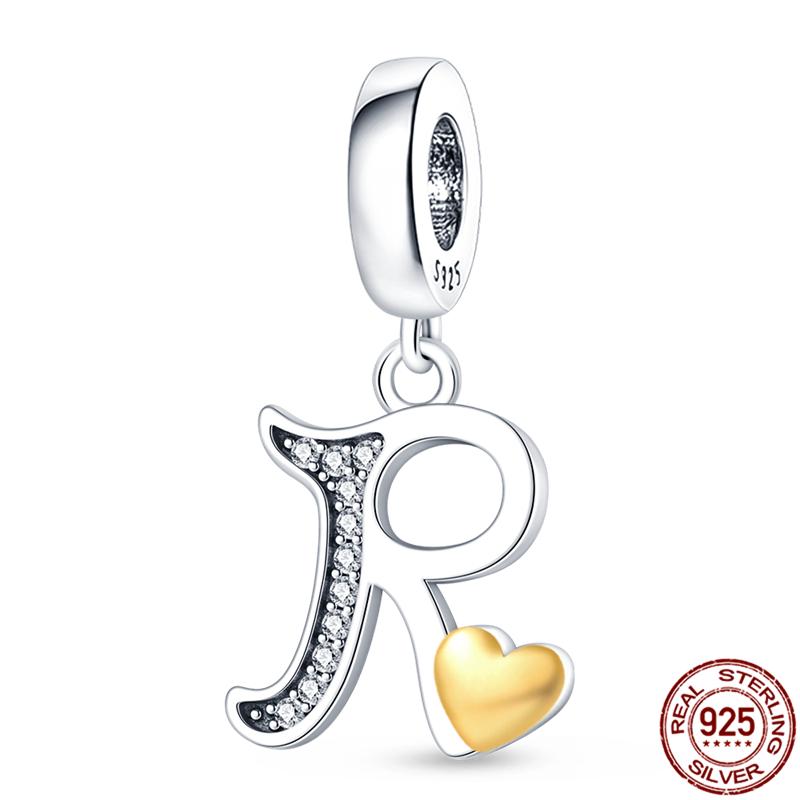 Оригинальный дизайн кулон циркон в форме сердца 26 английских букв AZ шарм бусины подходят 925 оригинальный браслет ожерелье ювелирные изделия