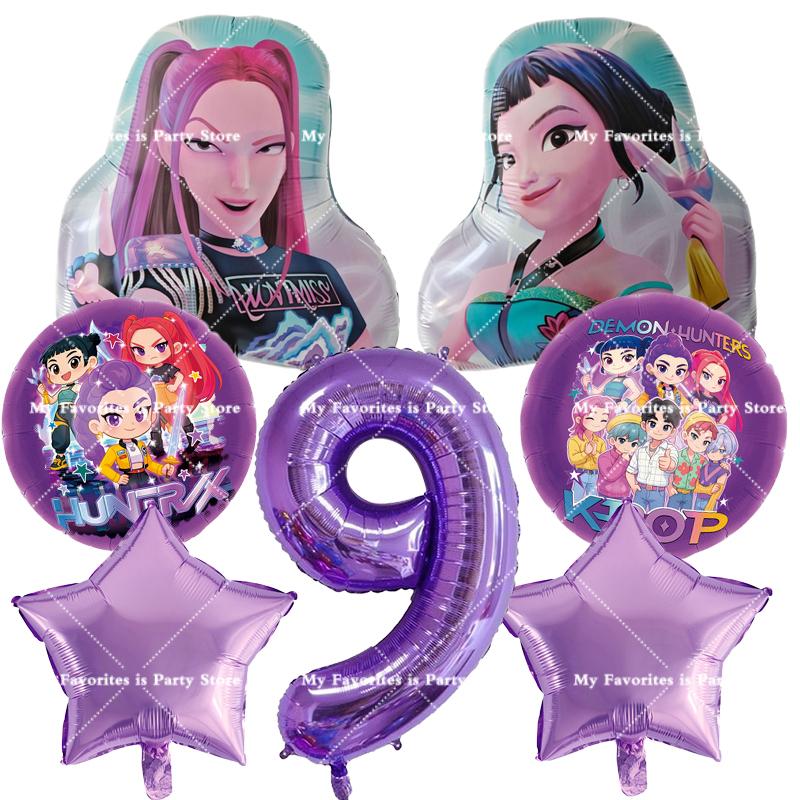 Kpop Demon Hunters Birthday Balloons Set Number Balloon Suit Foil Ballon Cartoon Birthday Party Supplies Decor Baby Shower Gift
