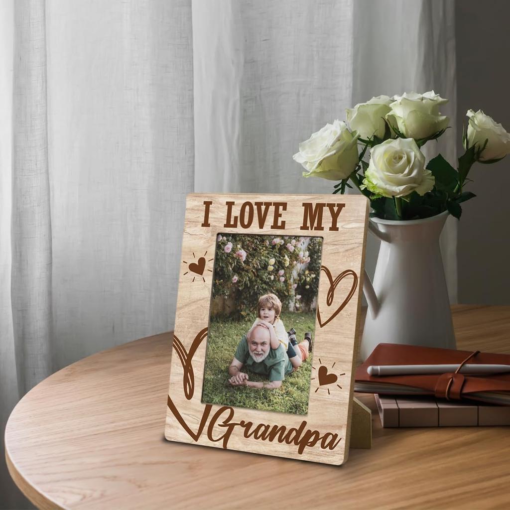 Grandpa Birthday Gift, “I Love My Grandpa, 4x6 Inch Rustic Wooden Picture Frame Tabletop Display, Heartfelt Gift for Grandparent's Day, Birthday,