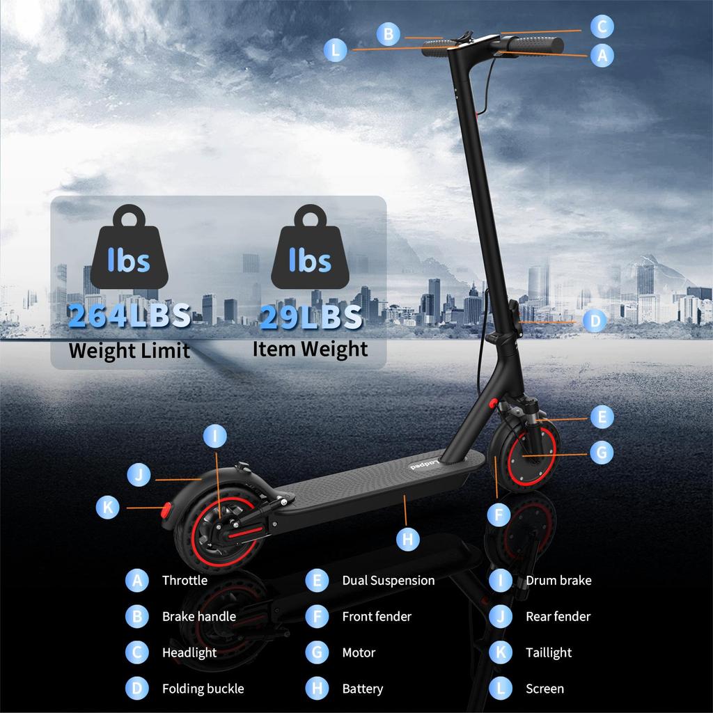 Smart electric scooter, 350W motor, range up to 20km, maximum load capacity 120kg
