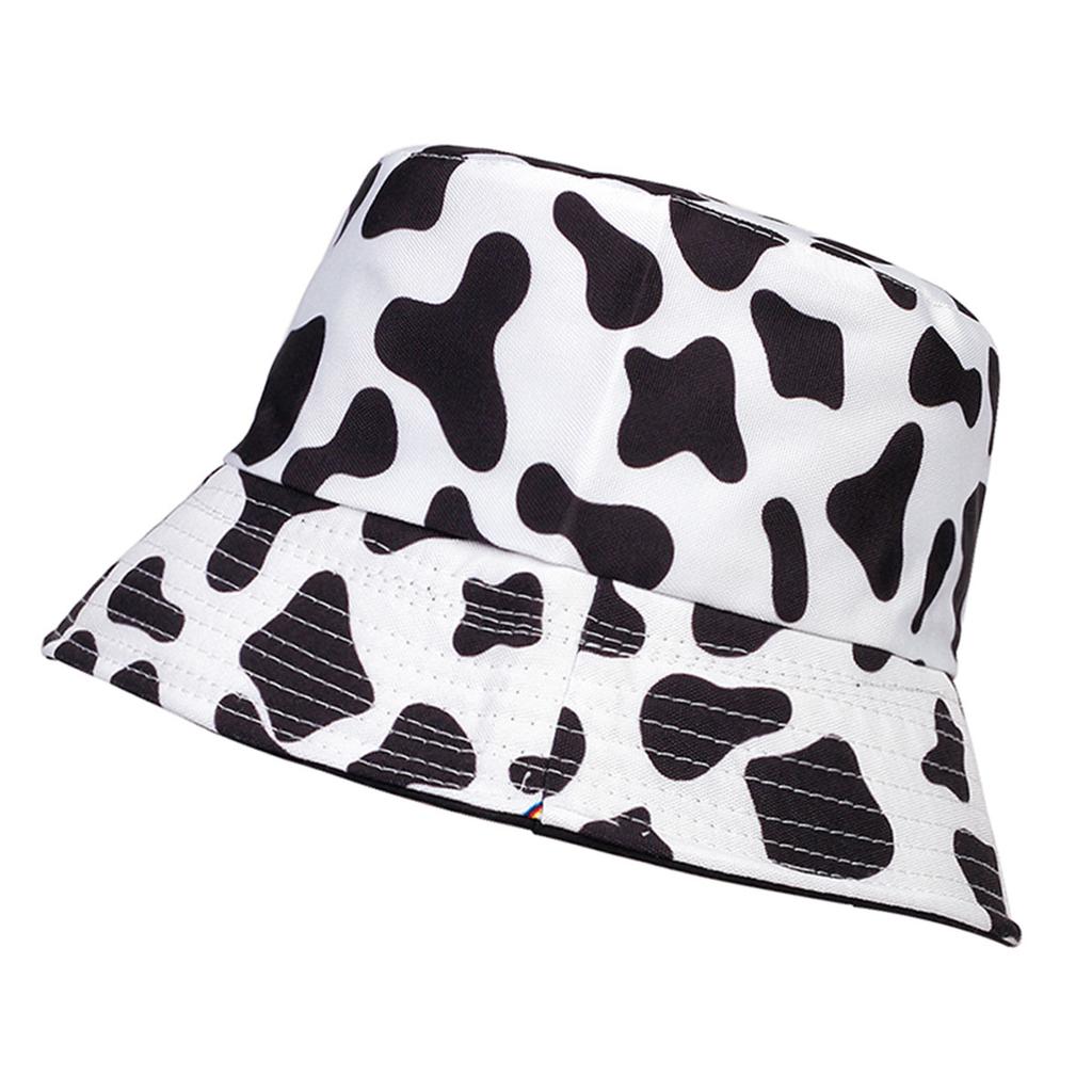 Fashion Cow Print Black Spotted Pattern Fisherman Hat Couple Outdoor Travel Sunscreen Hats Foldable Double-sided Bucket Cap Hip Hop Caps
