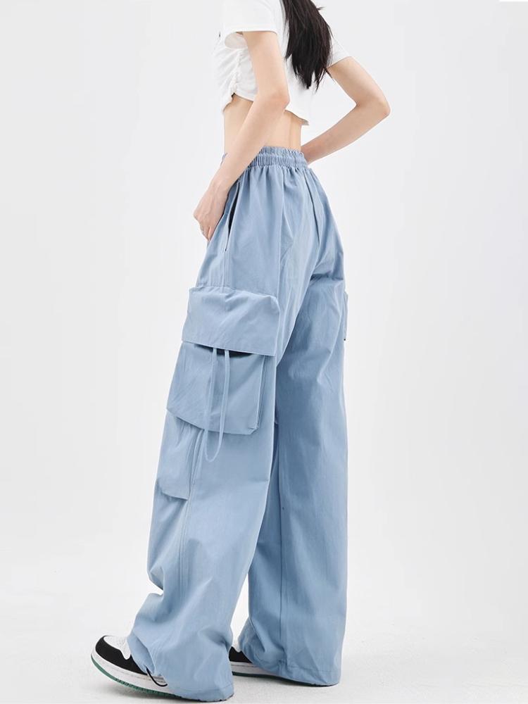 Бежевые брюки-карго женские в стиле Харадзюку в стиле хип-хоп Y2K винтажная уличная одежда оверсайз широкие брюки-парашюты женская корейская мода