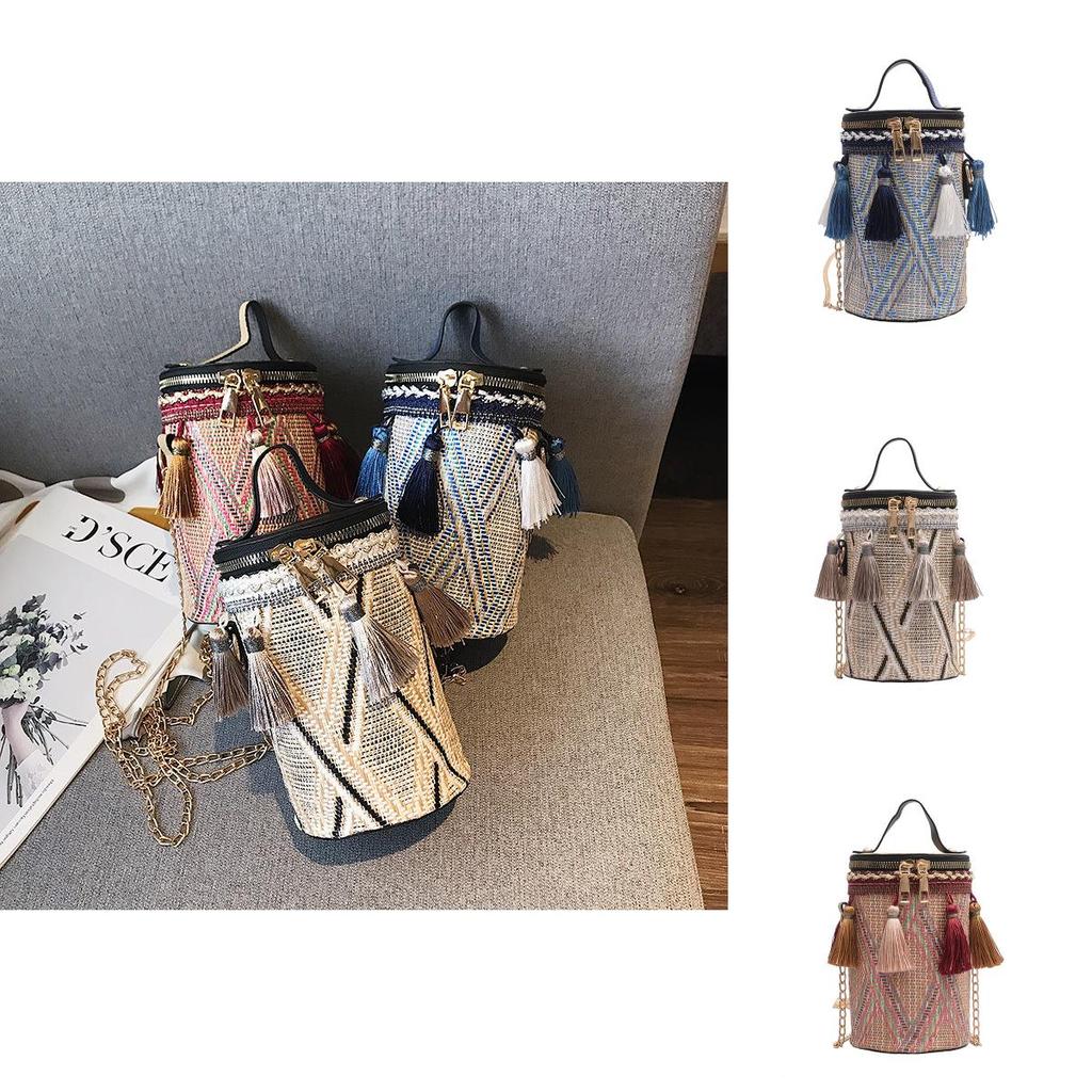 Ethnic Style Small Pu Crossbody Bag With Tassels For Daily Use