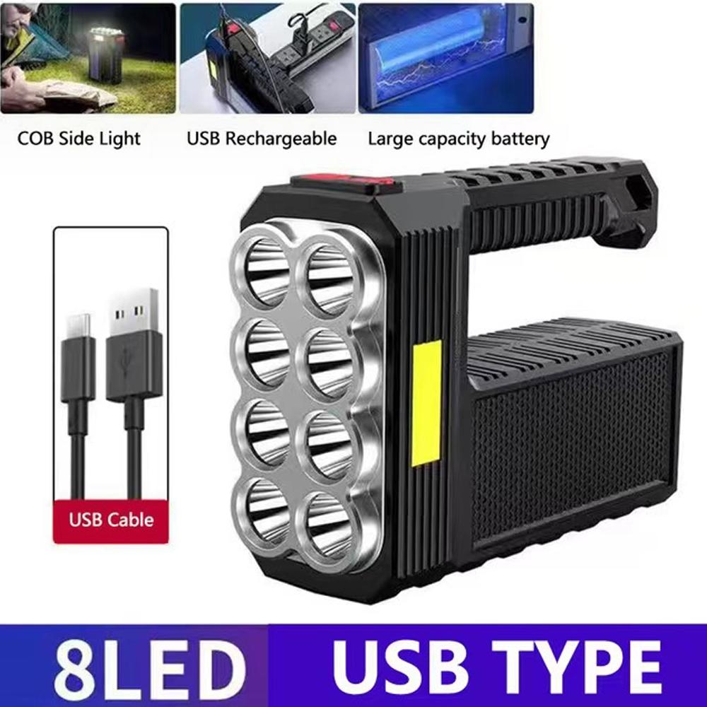 8LED and 6LED Bulbs Solar Charging Handheld Flashlight USB Charge Portable Lamp 4 Bright Lighting Modes Outdoor Searchlight