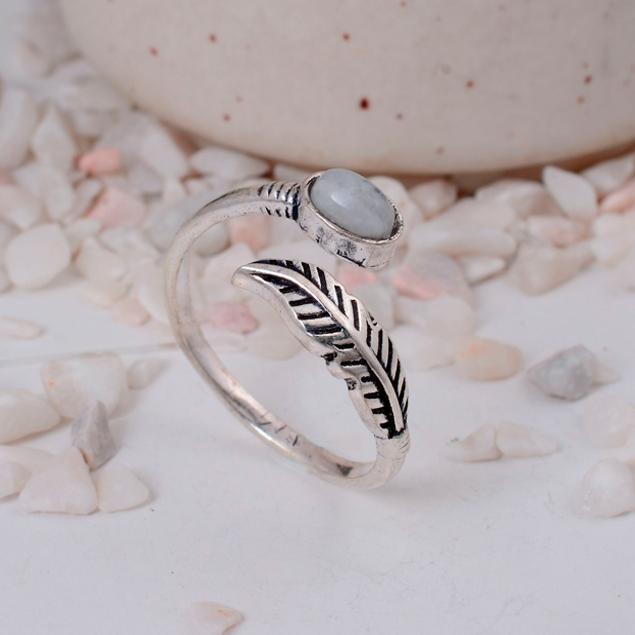 Labradorite Silver Plated Marquise Ring | Vintage Boho Brass Jewelry | Mystical Stone Gift for Her