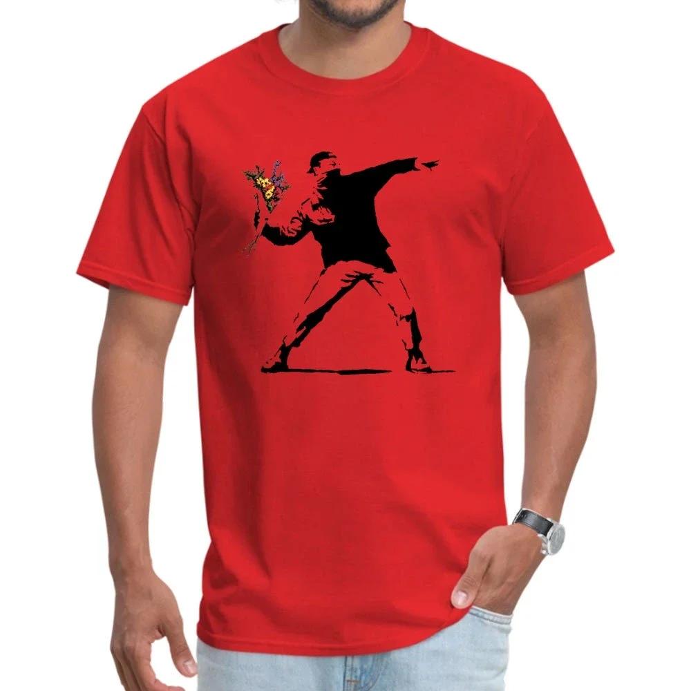 Swag Banksy Flower Thrower Футболки 100% хлопок Ткань Мужская футболка Мужские футболки Новинка Уличное искусство Дизайнерские футболки Rebel Большие размеры