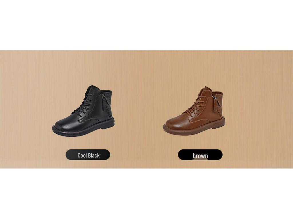 Винтажные женские ботинки Мартин из кожи на осень 2025 года с двумя молниями - корейский стиль, повседневная обувь на плоской подошве