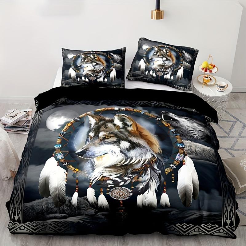 Ethnic Style Wolf Dreamcatcher Print Duvet Cover Set - Soft Comfortable and Breathable Bedding for Bedroom and Guest Room Decor