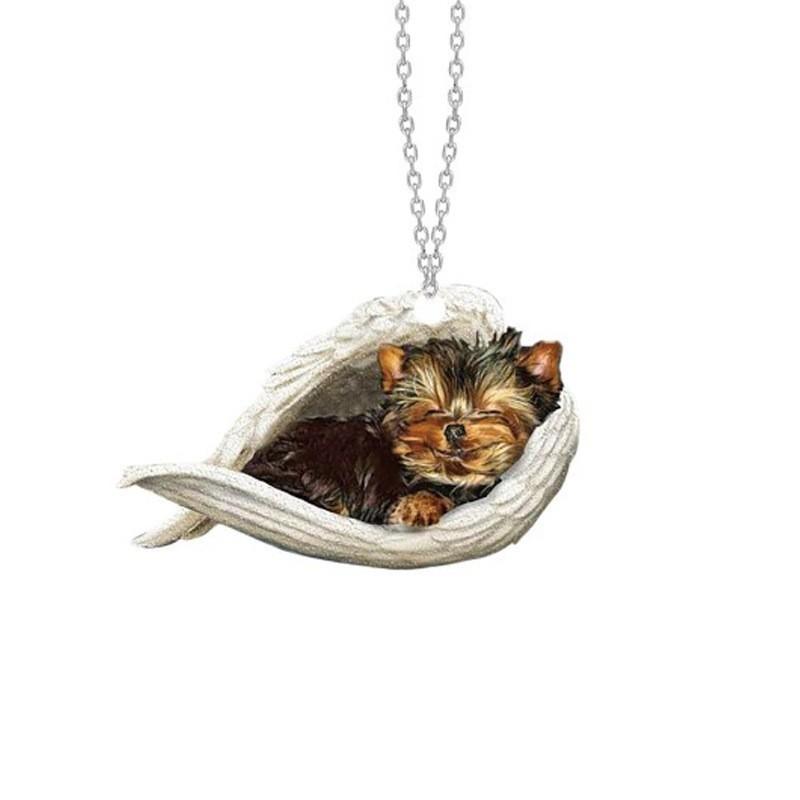 Cute Acrylic Car Mirror Pendant With Angel Wings Perfect For Dog Lovers Gifts