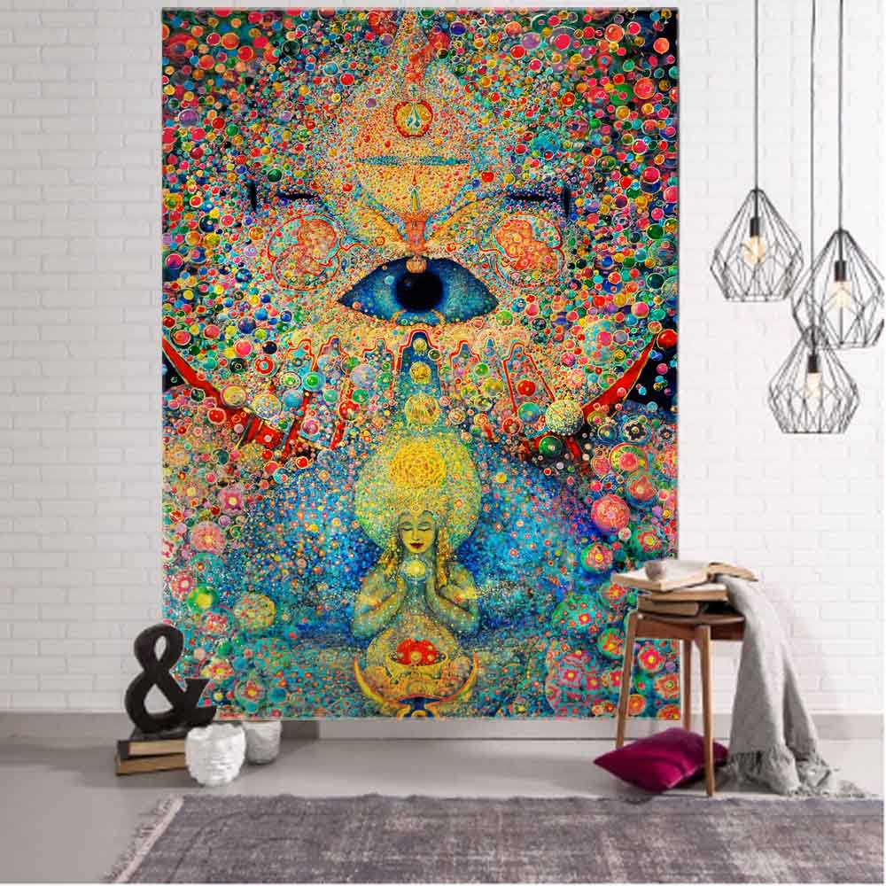 VIKAMA Psychedelic Wind Mushroom Tapestry Fadeproof Scifi Wall Wall Hanging Game Room Escape Room Music Festival Wall Tapestry