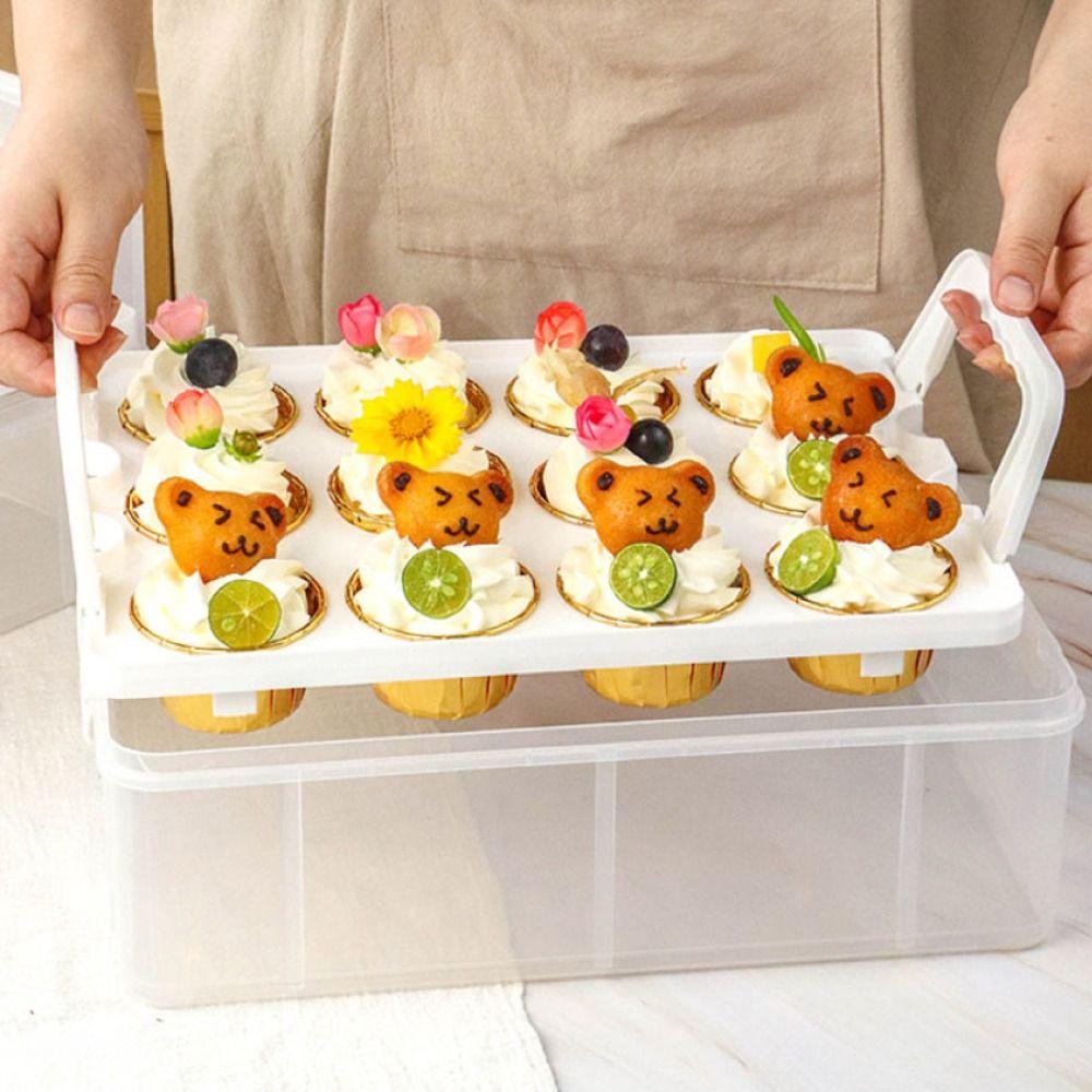 2 Tier Cupcake Carrier Rectangle Cupcake Containers Bakery Tool Cupcake Storage Box Picnic