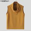 INCERUN Men Turtleneck Solid Color Casual Sleeveless Tank Tops