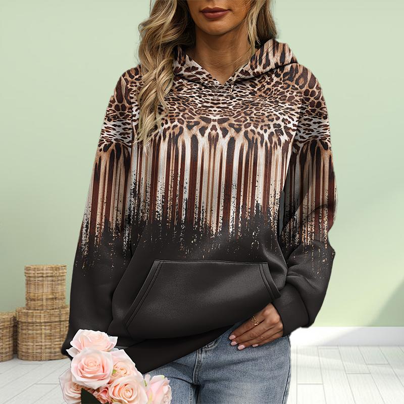 Womens Fashion Leopard Print Love Print Loose Hoodie Tops Blouse Sweatshirt Casual Long Sleeve Pullover Tops