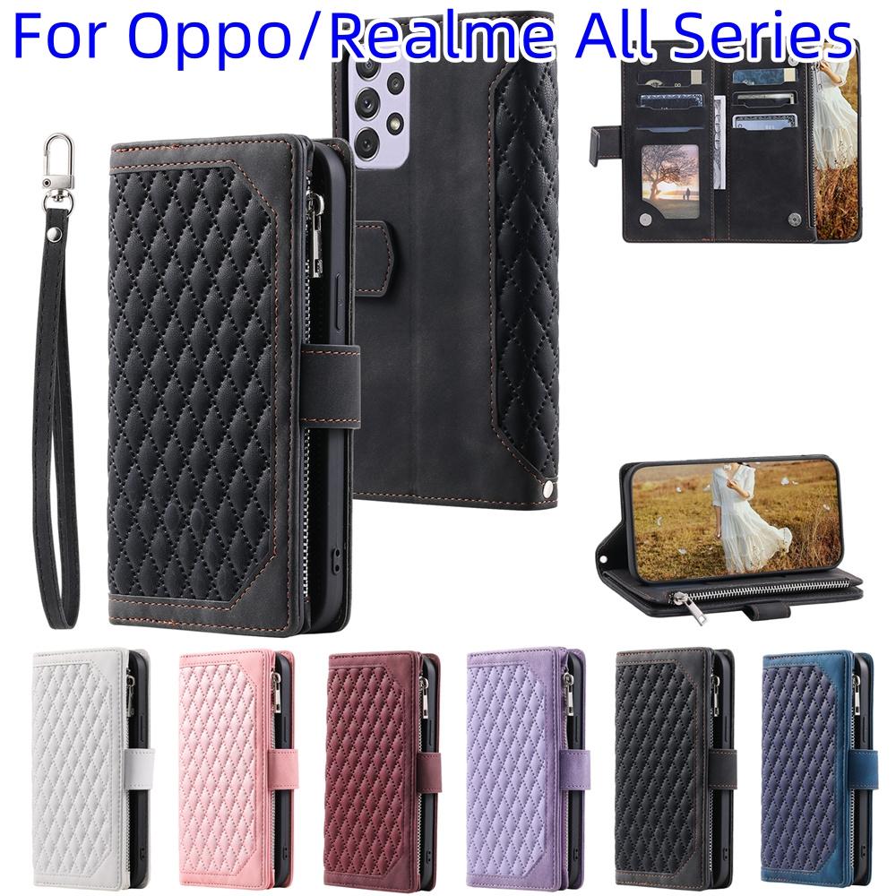 Для Oppo/Realme всех серий Oppo A7, Reno5, A94, C21Y, A52, A72, Narzo 50A... Кожаный флип-кошелек на молнии, чехол-кошелек из искусственной кожи
