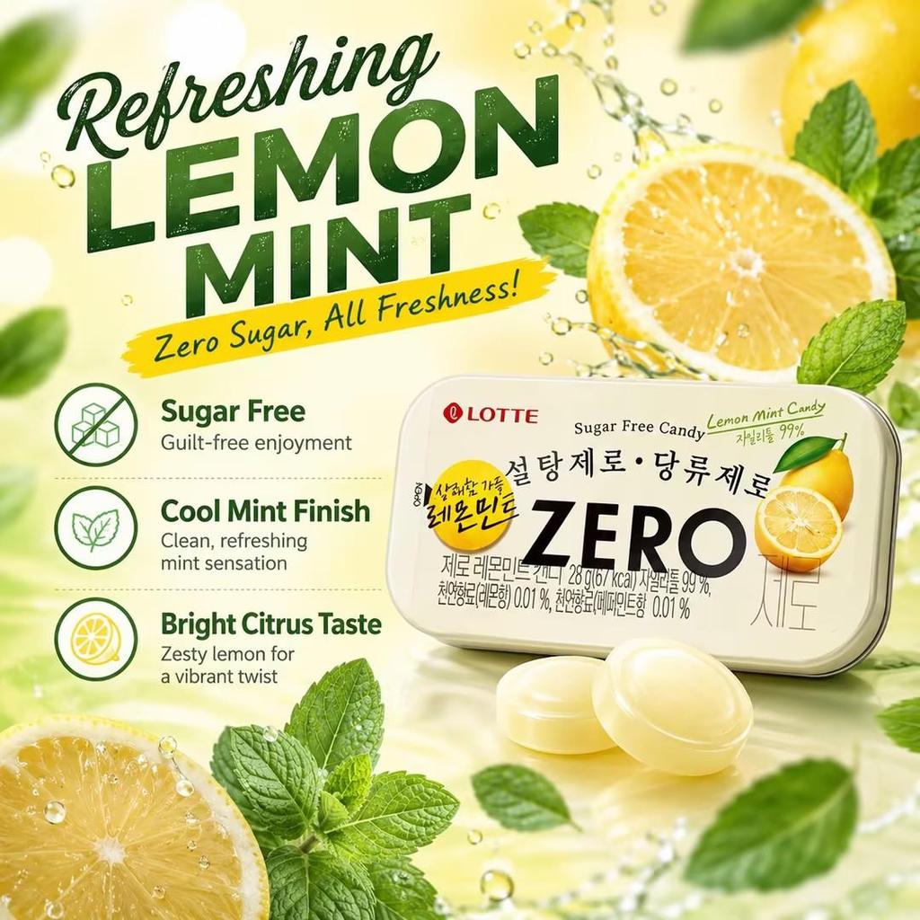 Lotte Конфеты Zero Mint #Лимон 28 г
