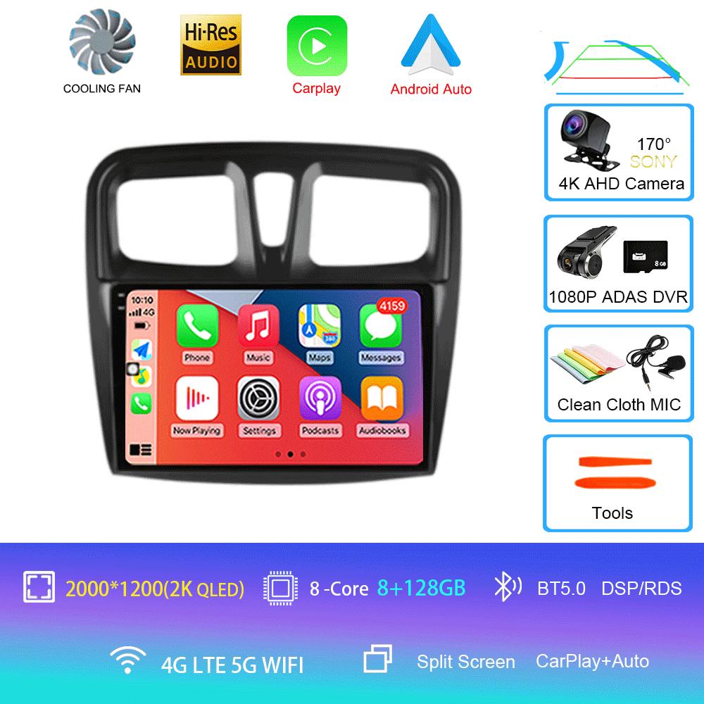 Для Renault Logan 2 Sandero 2 2012-2019 Автомобильное радио Android 14 Carplay Auto 2K Экран Мультимедийный проигрыватель Автомагнитола Стерео Головное Устройство