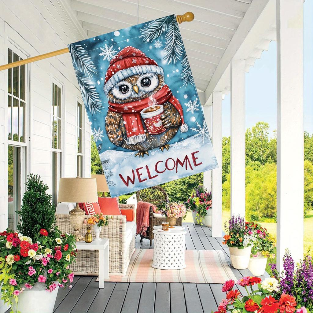Welcome Winter Owl & Pinecone Garden Flag - Double-Sided, Durable Polyester - Perfect for Outdoor Lawn and Courtyard Decor