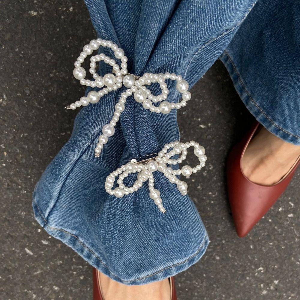 Detachable Pearl Bow Brooch Tassel Jean Fit Tighten Buckle Fixed Clothes Pin Clothing Accessories