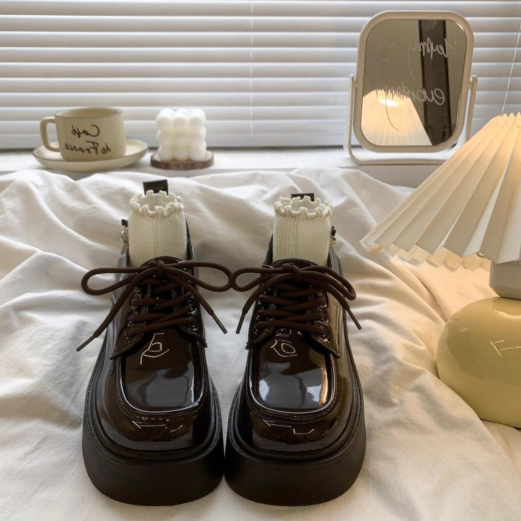 Женские туфли Мэри Джейн на платформе и высоком каблуке из кожи Весна Осень Новые Винтажные Британские Увеличение роста На шнуровке Лоферы