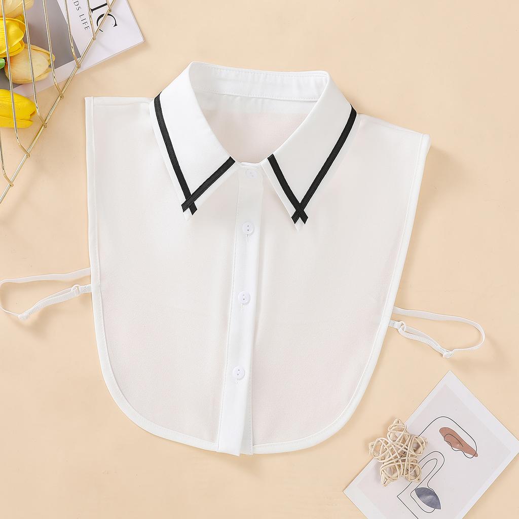 Women's Black Cross Edged Pointed Chiffon Fake Collar, Fashionable and Elegant, Versatile Decoration, Half Shirt Style Collar