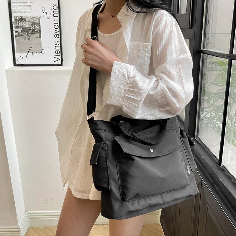 Повседневная простая холщовая сумка, весенняя однотонная текстурная сумка через плечо, большая вместимость, сумка для поездок на работу через плечо