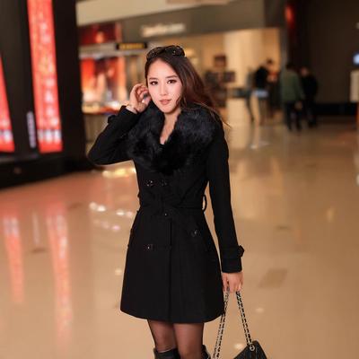 Шерстяное женское пальто корейской версии двубортное среднее и длинное шерстяное пальто с меховым воротником