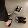 Premium Sense Rhinestone Shallow Mouth Single Shoes Women's Temperament Shallow Mouth Spring and Autumn New Versatile Square Head Flat Bottom Shoes