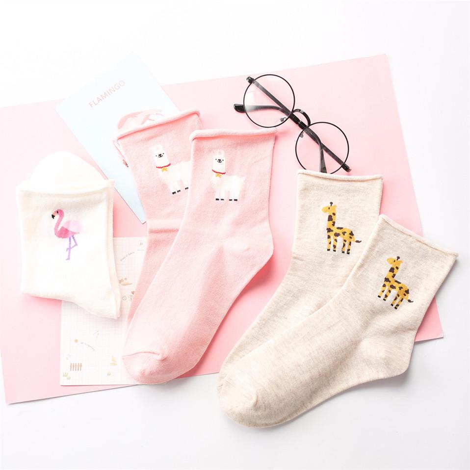 Новые хлопковые носки с изображением фламинго, женские забавные носки в стиле Харадзюку, зимние винные носки, носки для счастливых девочек