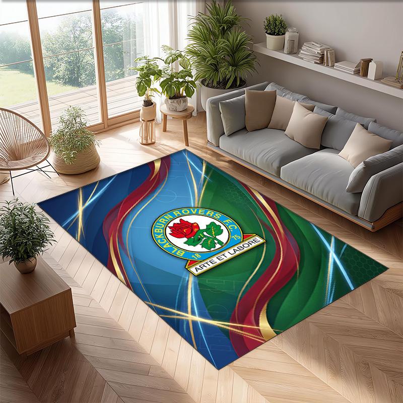 Blackburn Rovers Football Print Crystal Velvet Rug, Comfortable Water Absorbent Non Slip Indoor Floor Carpet