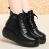 6 см Удобная Толстая Подошва Платформа Обувь Мягкая Кожа Ботинки Зима 2025 Средний Каблук Танкетка Короткий Мех Снежные Ботильоны для Мамы